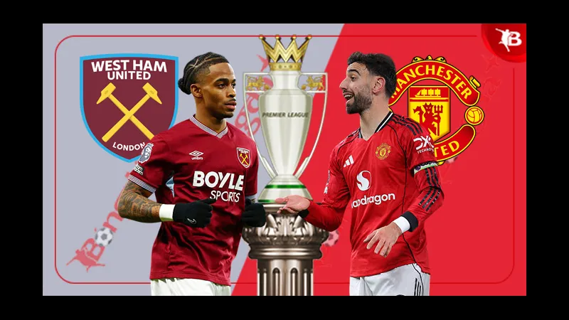Cầu thủ West Ham và MU tranh chấp quả bóng trên sân cỏ Cầu thủ West Ham và MU tranh chấp quả bóng trên sân cỏ